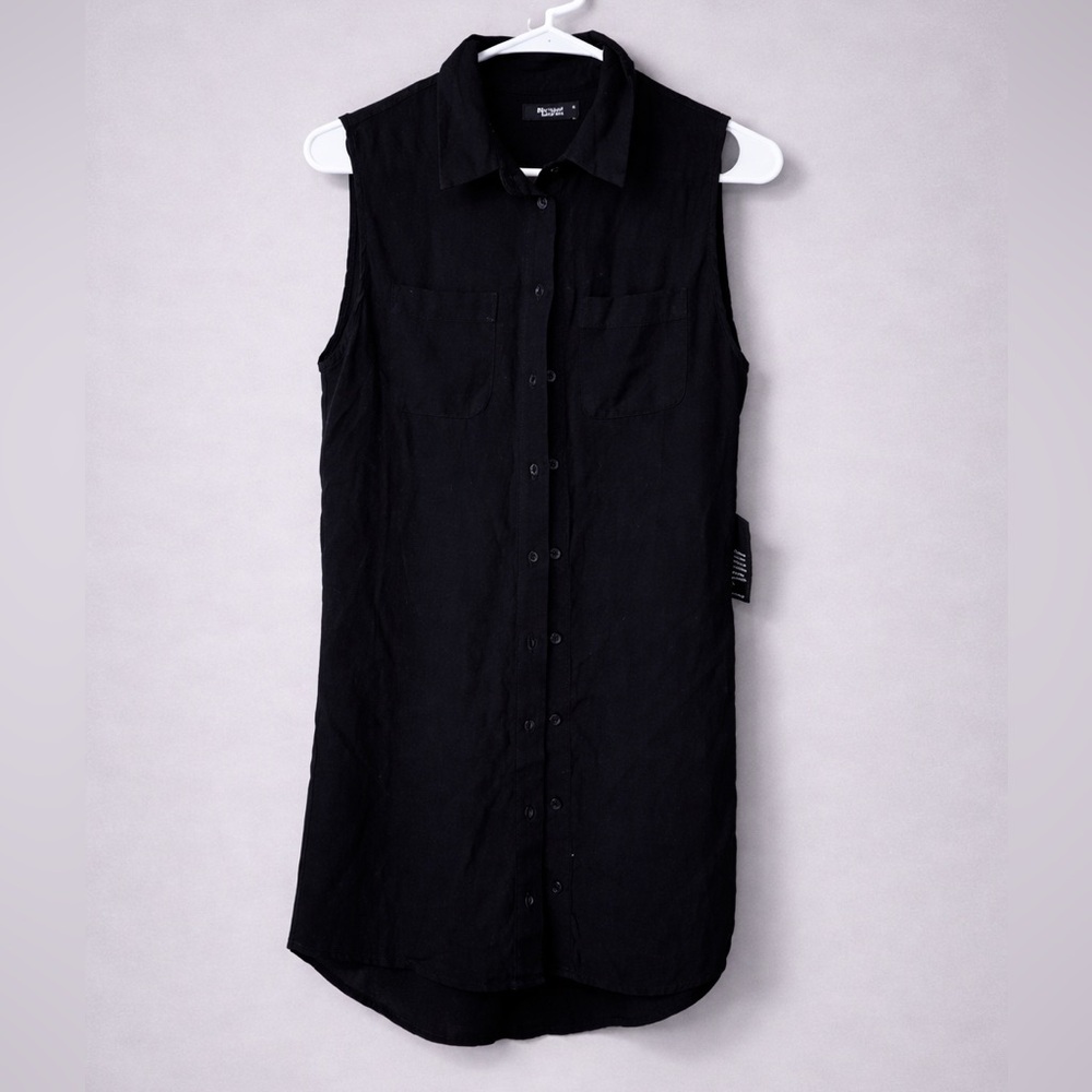 Michael Lauren Black Sleeveless Button-Down Shirt Dress